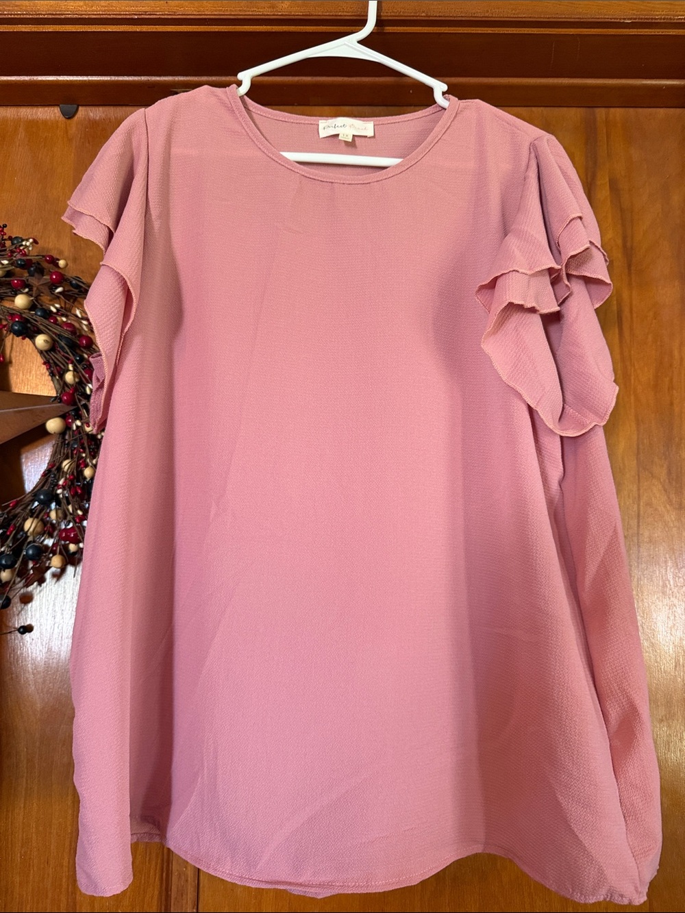 Ruffled Short Sleeve Tee in Dusty Rose - Unknown Brand